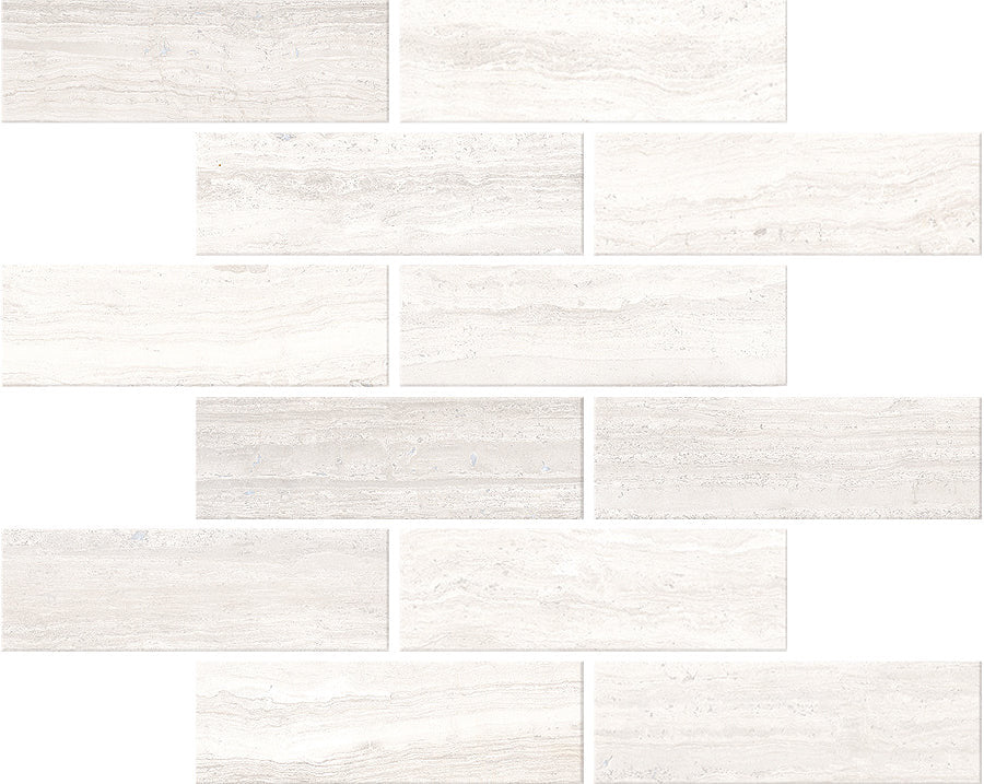 Zenit White Honed 2x6 Travertine Look Porcelain Mosaics 12x12 mosaic sheet