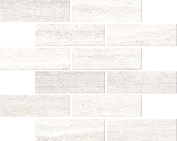 Zenit White Honed 2x6 Travertine Look Porcelain Mosaics 12x12