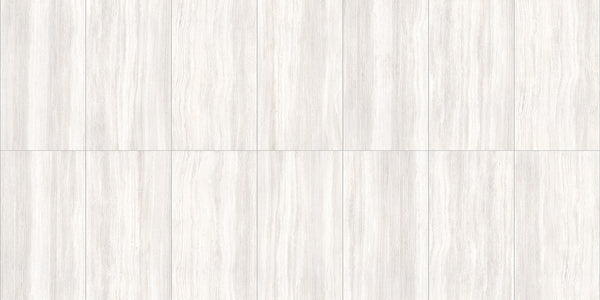 Zenit White Honed Travertine Look Bullnose Porcelain Trim 4x24, several pieces laid together