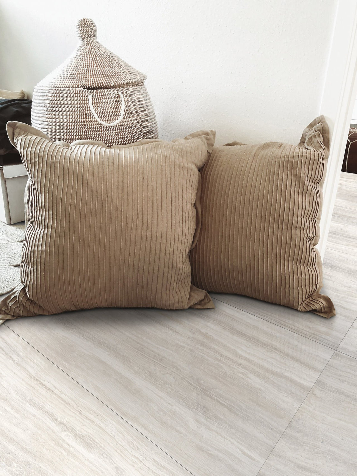 Zenit White Polished Travertine Look Porcelain Tiles 24x48 installed in a room