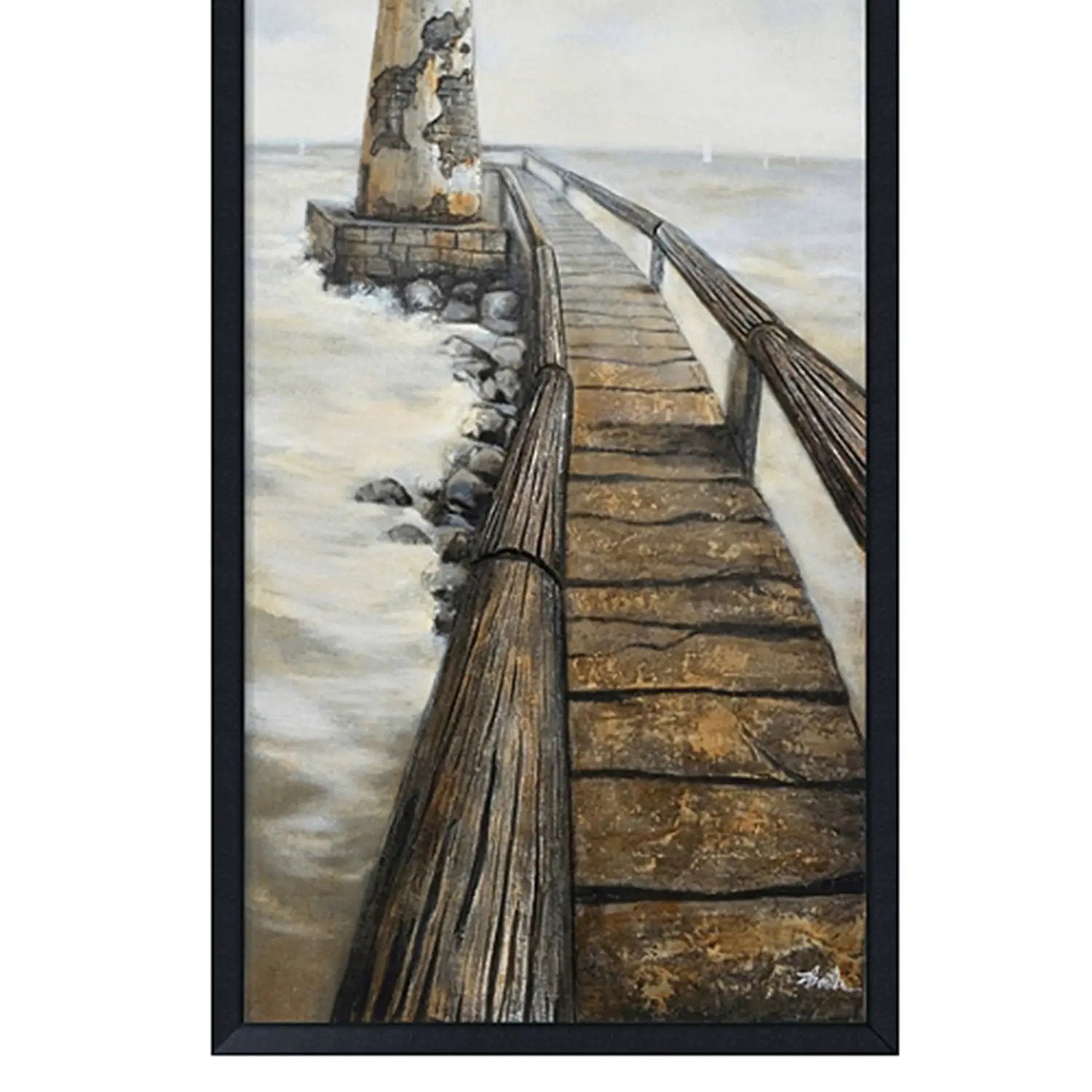 Hand Painted Acrylic Wall Art Vintage Light House 32 x 71 Rectangular Canvas with a Black Wooden Frame by Sharicks