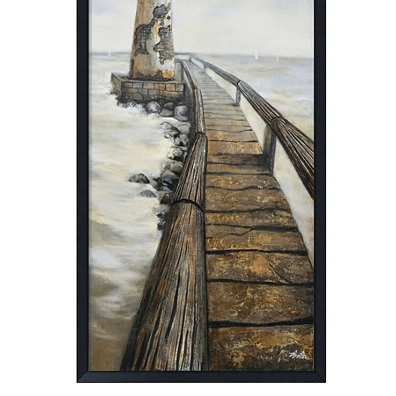 Hand Painted Acrylic Wall Art Vintage Light House 32 x 71 Rectangular Canvas with a Black Wooden Frame by Sharicks