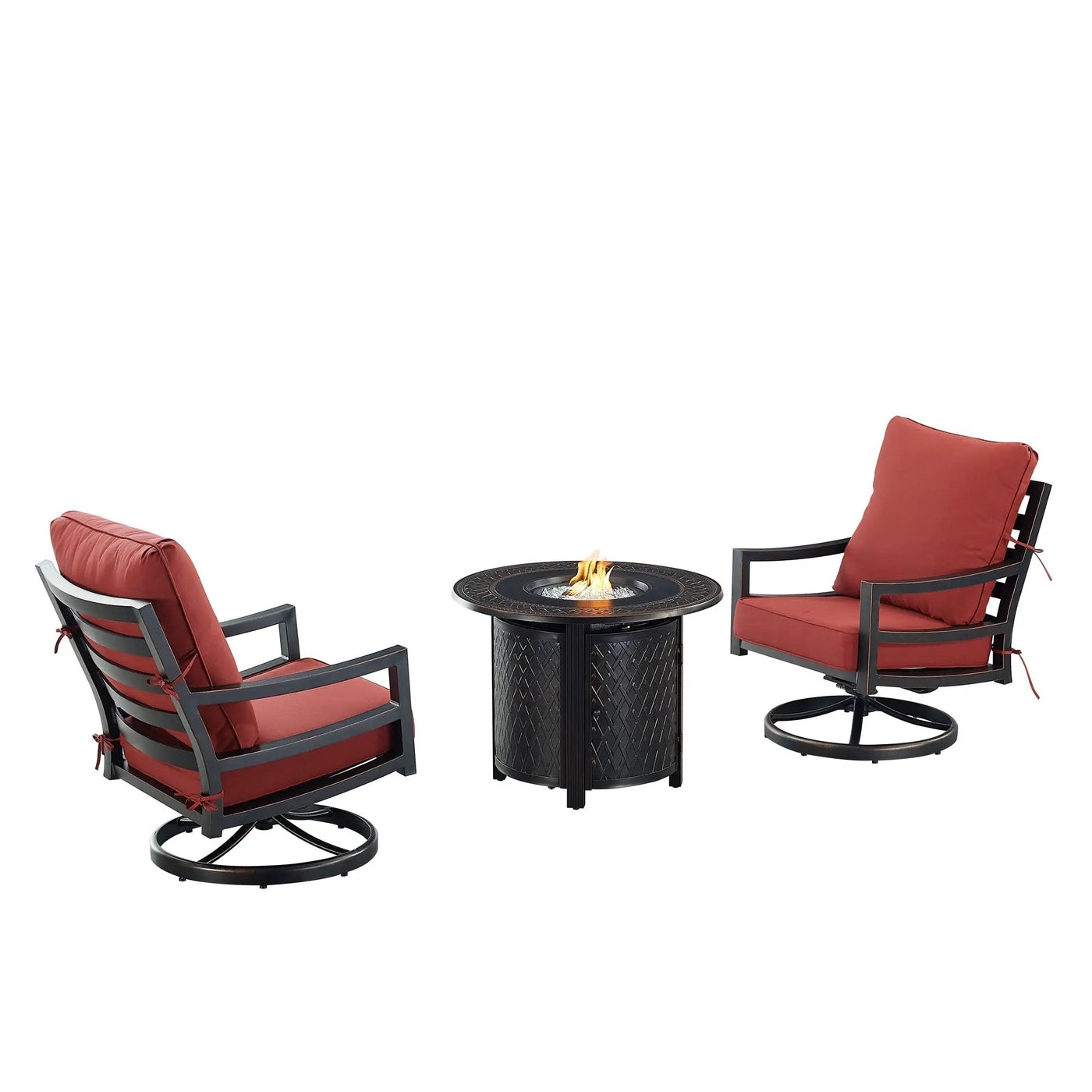 Black Aluminum Fire Table Bistro Set with Two Club Chairs by Sharicks