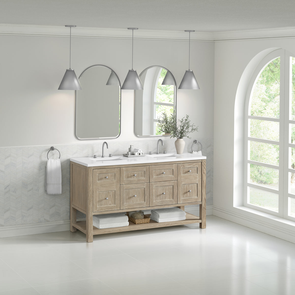 James Martin Breckenridge 60" Double Bathroom Vanity, Whitewashed Oak, view 33