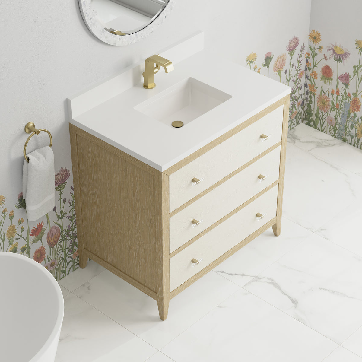 James Martin Celeste 36" Single Bathroom Vanity, Sunwashed Oak with Embossed Shagreen Drawer Fronts, view 29
