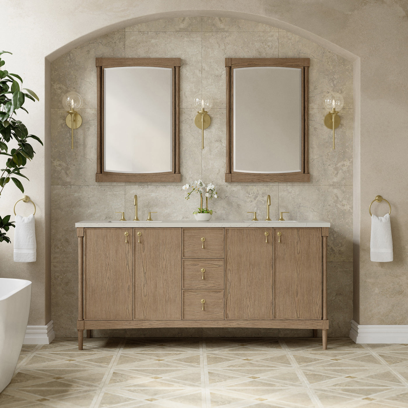 James Martin Kinnsden 72" Double Bathroom Vanity, Weathered Oak by James Martin
