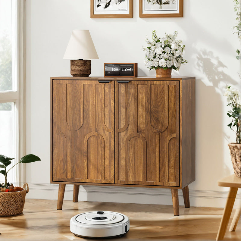 Farmhouse Style Sideboard Buffet Cabinet with Slatted Doors - Walnut, photo 3 of 4