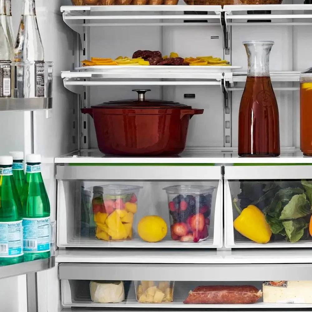 ZLINE Autograph Edition 36" 4-Door French Door Refrigerator, Ice Maker, Stainless Steel, Polished Gold Square Handles RFMZ-36-FG by Farmhouse Kitchen and Bath