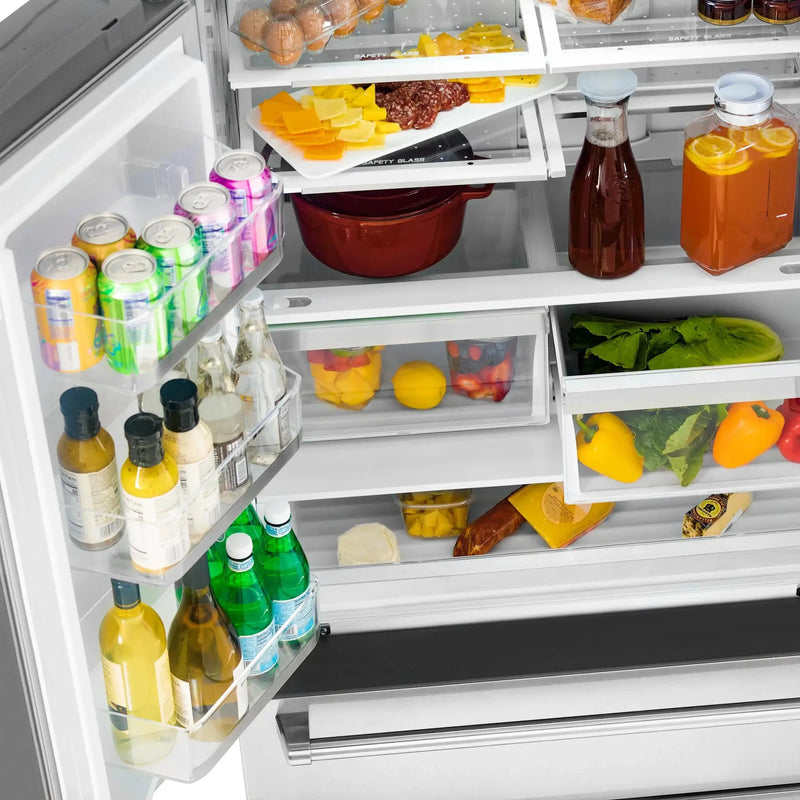 ZLINE Autograph Edition 36" 4-Door French Door Refrigerator, Water, Ice Dispenser, Stainless Steel, Polished Gold Square Handles RFMZ-W-36-FG by Farmhouse Kitchen and Bath