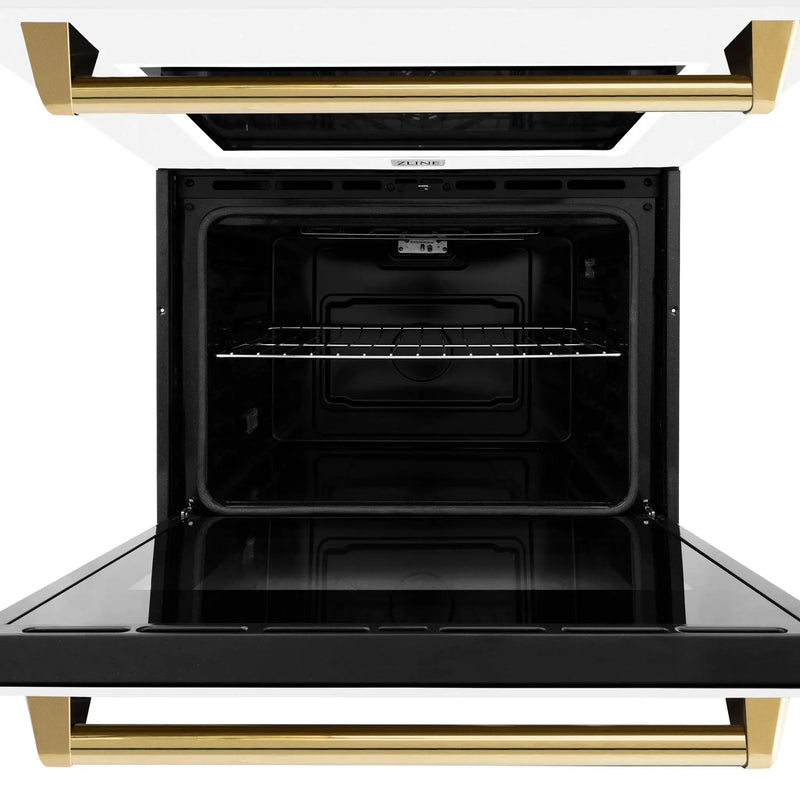 ZLINE 30"Professional True Convection Double Wall Oven, Air Fry, Self Clean, White Matte, Gold WADZ-WM-30-G by Farmhouse Kitchen and Bath