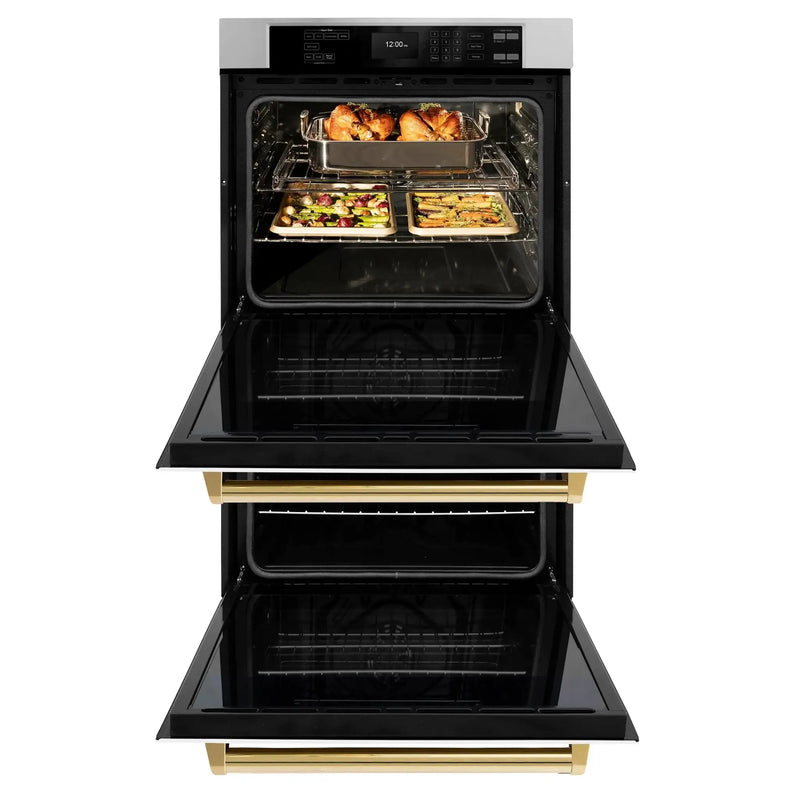 ZLINE 30"Professional True Convection Double Wall Oven, Air Fry, Self Clean, White Matte, Gold WADZ-WM-30-G by Farmhouse Kitchen and Bath