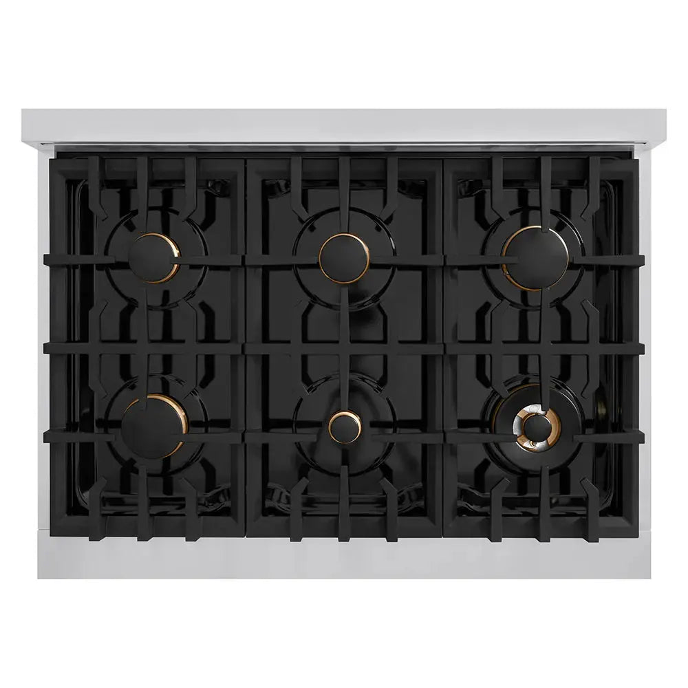 ZLINE 36" Autograph Rangetop Stainless, Bronze Accents, RTZ-36-CB by Farmhouse Kitchen and Bath