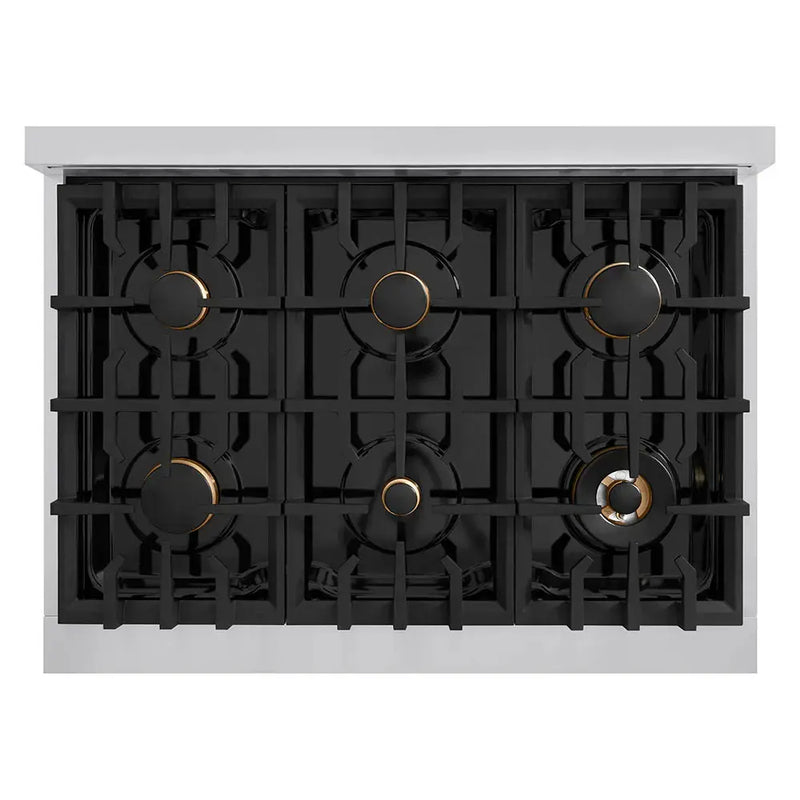 ZLINE 36" Autograph Rangetop Stainless, Bronze Accents, RTZ-36-CB by Farmhouse Kitchen and Bath
