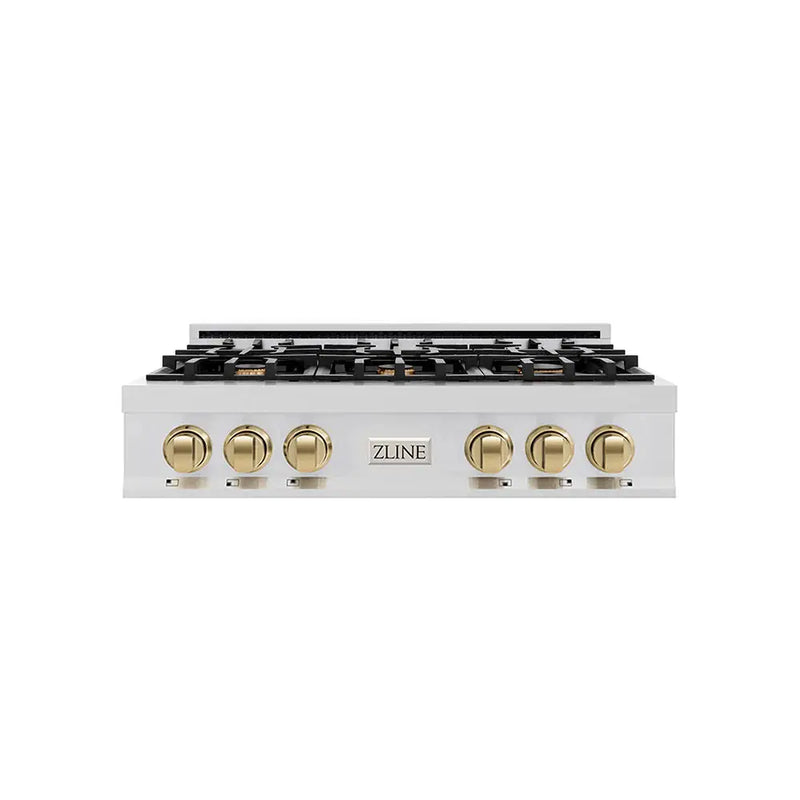 ZLINE 36" Autograph Rangetop Stainless, Bronze Accents, RTZ-36-CB by Farmhouse Kitchen and Bath
