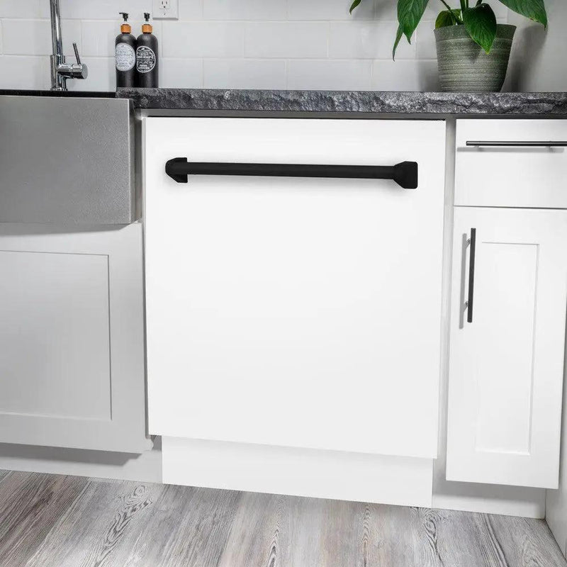 ZLINE 24" Autograph Dishwasher, White Door, Black Handle, DWVZ-WM-24-MB by Farmhouse Kitchen and Bath