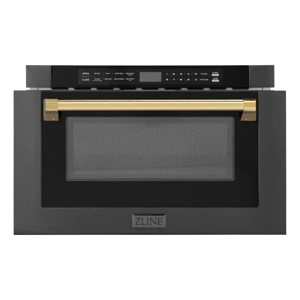 ZLINE 24" Microwave Drawer, Black Stainless, Gold MWDZ-1-BS-H-G by Farmhouse Kitchen and Bath