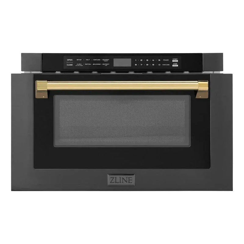 ZLINE 24" Microwave Drawer, Black Stainless, Gold MWDZ-1-BS-H-G by Farmhouse Kitchen and Bath