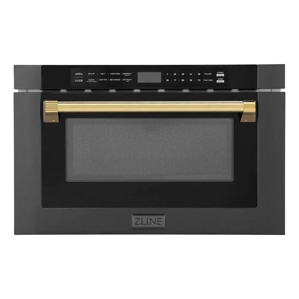 ZLINE 24" Microwave Drawer, Black Stainless, Gold MWDZ-1-BS-H-G