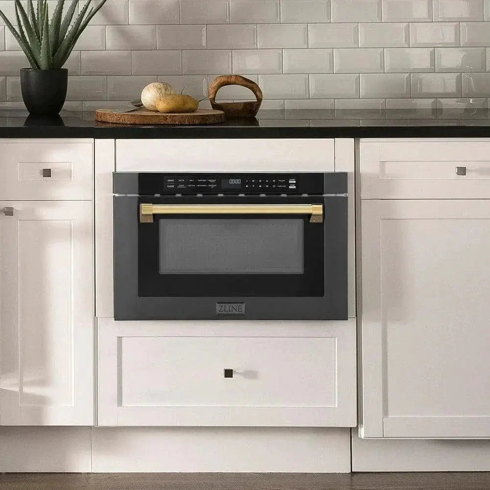ZLINE 24" Microwave Drawer, Black Stainless, Gold MWDZ-1-BS-H-G by Farmhouse Kitchen and Bath