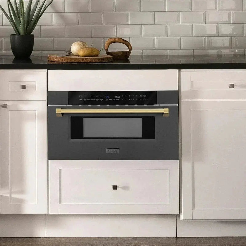 ZLINE 30" Microwave Drawer, Black Stainless, Gold MWDZ-30-BS-G by Farmhouse Kitchen and Bath