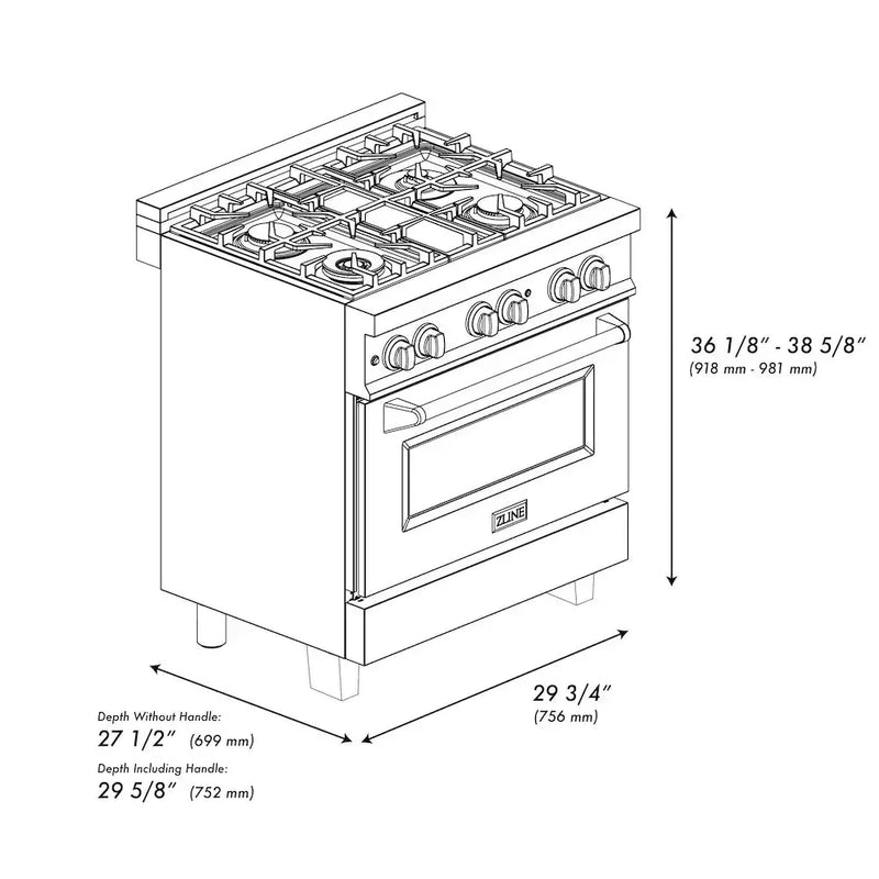 ZLINE 30" Bundle Range RAS-BM-30 & Range Hood 8654BM-30, 2KP-RASBMRH30 by Farmhouse Kitchen and Bath