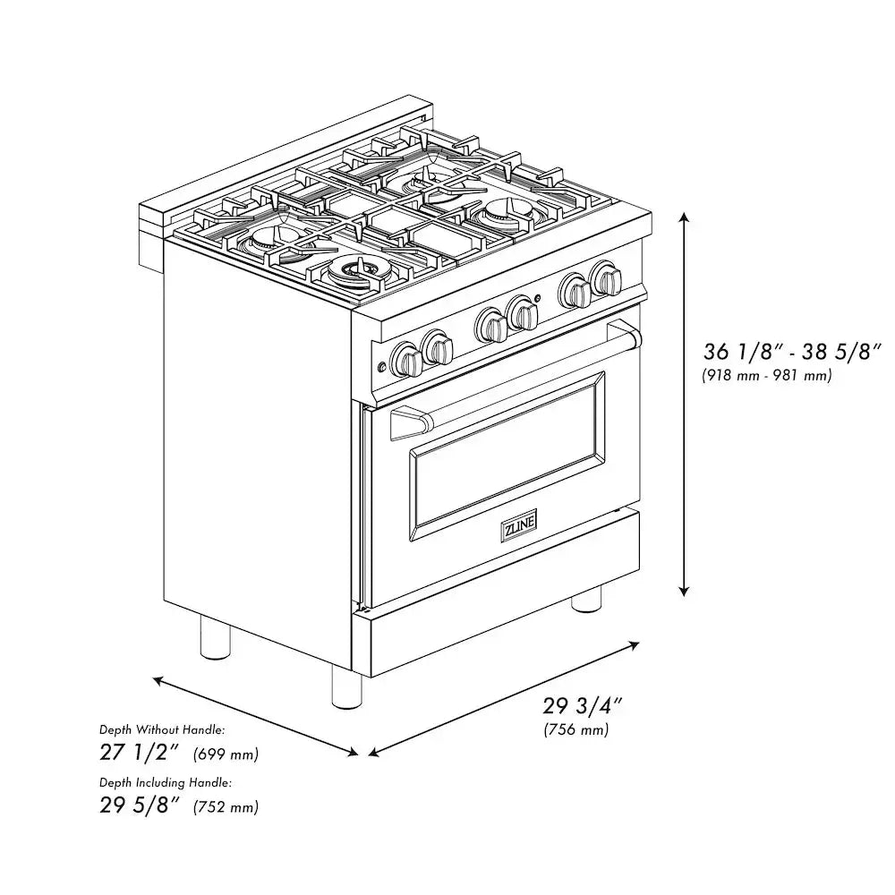 ZLINE 30" Bundle Range RA-BG-30 & Range Hood KB-30, 2KP-RABGRH30 by Farmhouse Kitchen and Bath