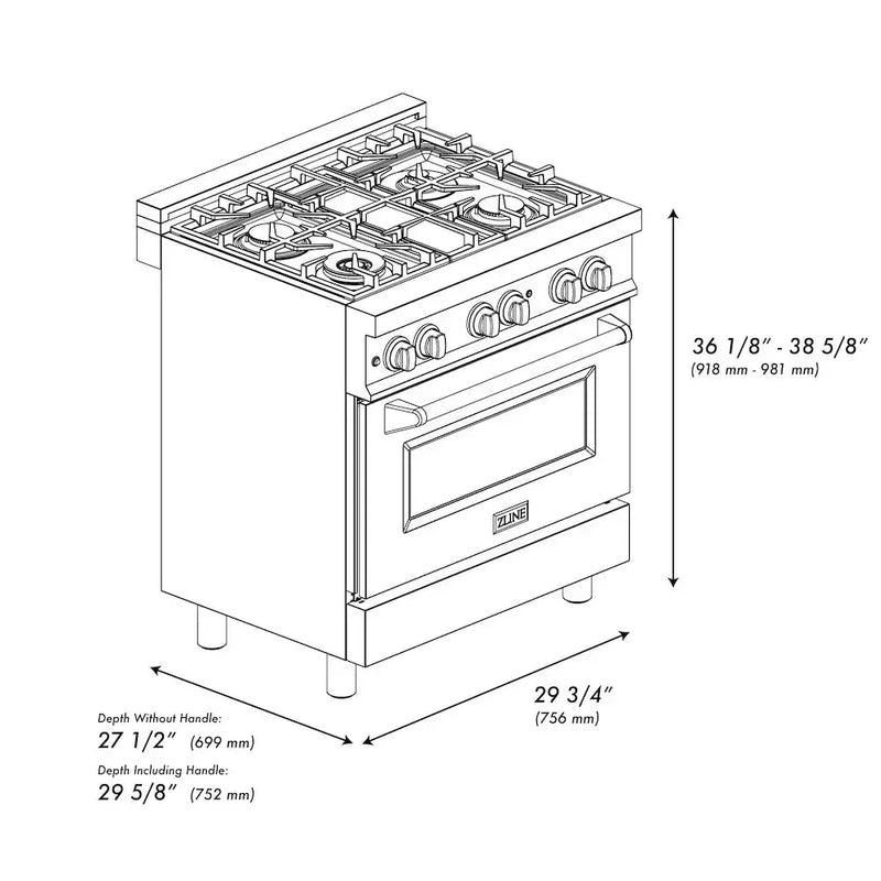 ZLINE 30" Bundle Range RA-BG-30 & Range Hood KB-30, 2KP-RABGRH30 by Farmhouse Kitchen and Bath
