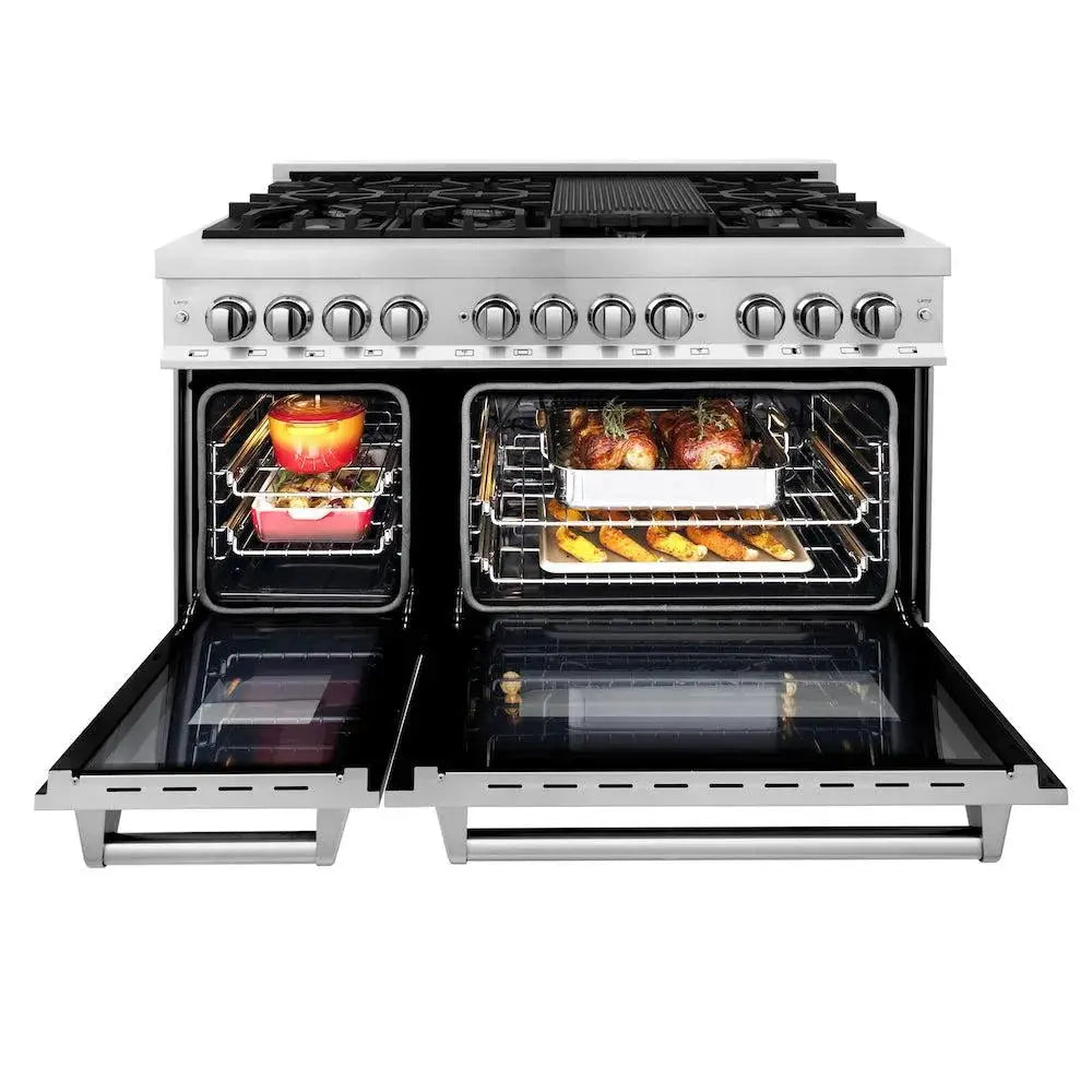 ZLINE Kitchen Package Refrigerator, Range , Range Hood , Microwave, Dishwasher 5KPR-RARH48-MWDWV by Farmhouse Kitchen and Bath
