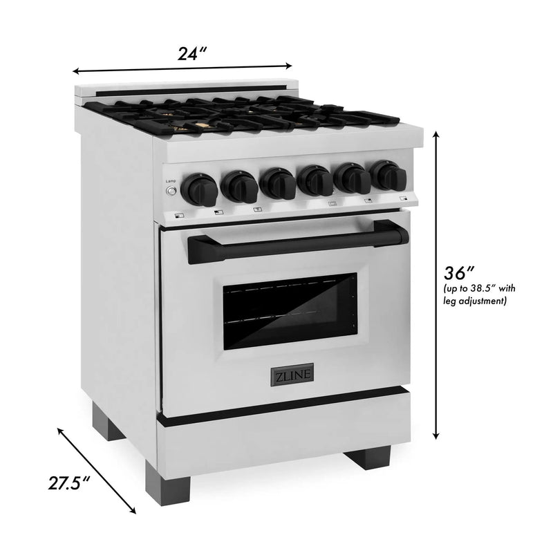 ZLINE 24" Autograph Dual Fuel Range, Stainless, Black accents, RAZ-24-MB by Farmhouse Kitchen and Bath