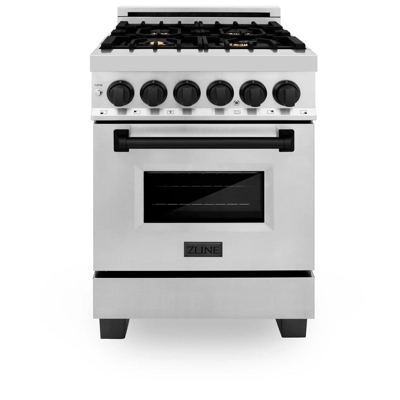 ZLINE 24" Autograph Dual Fuel Range, Stainless, Black accents, RAZ-24-MB by Farmhouse Kitchen and Bath