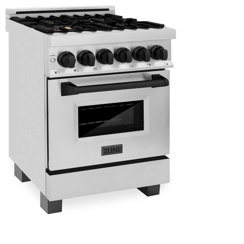 ZLINE 24" Autograph Dual Fuel Range, Stainless, Black accents, RAZ-24-MB by Farmhouse Kitchen and Bath
