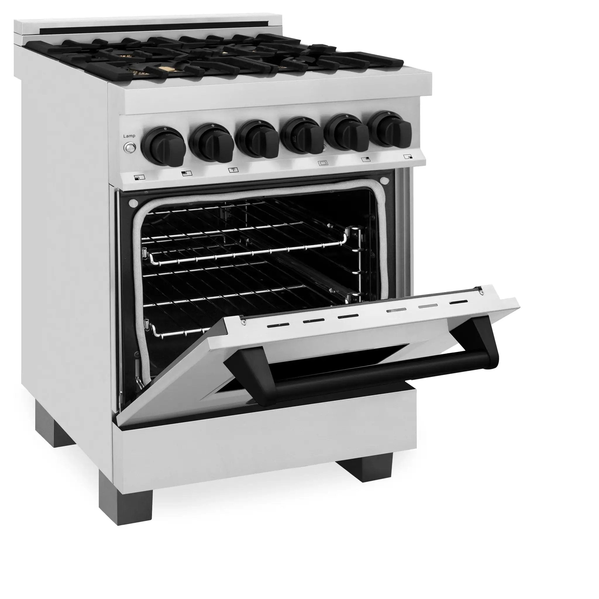 ZLINE 24" Autograph Dual Fuel Range, Stainless, Black accents, RAZ-24-MB by Farmhouse Kitchen and Bath