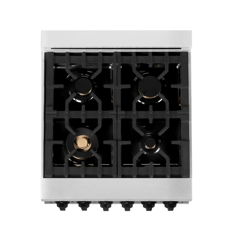 ZLINE 24" Autograph Dual Fuel Range, Stainless, Black accents, RAZ-24-MB by Farmhouse Kitchen and Bath
