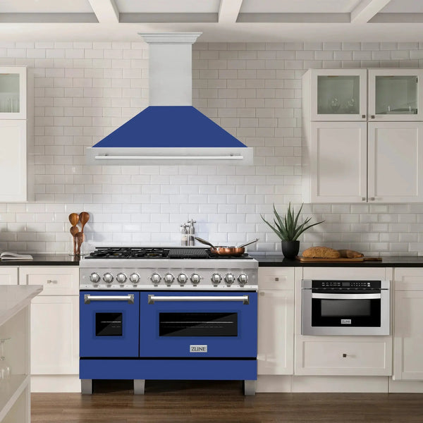 ZLINE 48" Autograph DuraSnow Stainless Wall Range Hood 8654SNX-BM-48, installed in a room