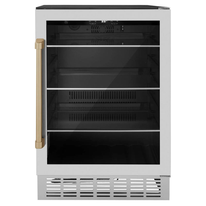 ZLINE 24" Autograph 154 Can Beverage Cooler Fridge with Adjustable Shelves in Stainless Steel with Champagne Bronze Accents RBVZ-US-24-CB by Farmhouse Kitchen and Bath