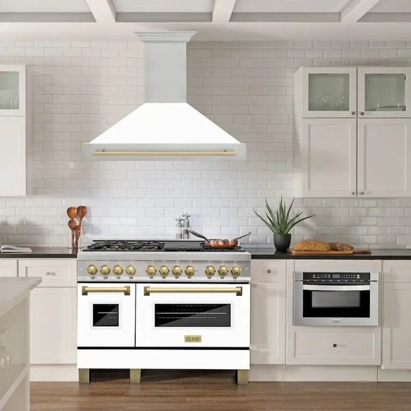 ZLINE 48" Autograph DuraSnow White Range Hood 8654SNZ-WM48-G, installed in a room