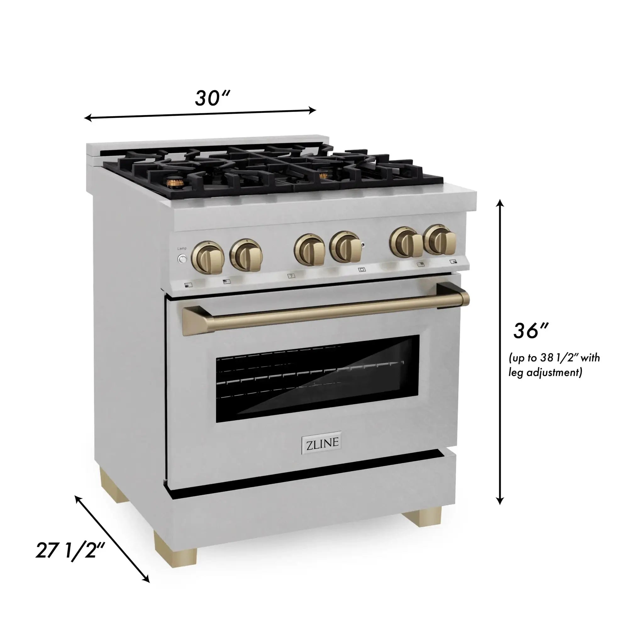 ZLINE Autograph 30" 4.0 cu. ft. Dual Fuel Range , Gas Stove Electric Oven Stainless Steel Champagne Bronze Accents RASZ-SN-30-CB by Farmhouse Kitchen and Bath