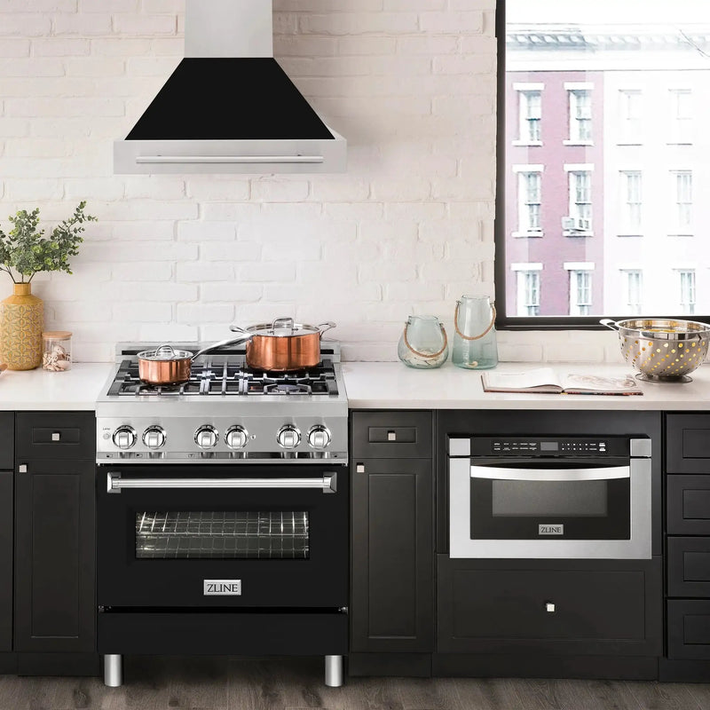 ZLINE 30" Autograph Stainless Wall Range Hood, 8654STX-BLM-30 by Farmhouse Kitchen and Bath