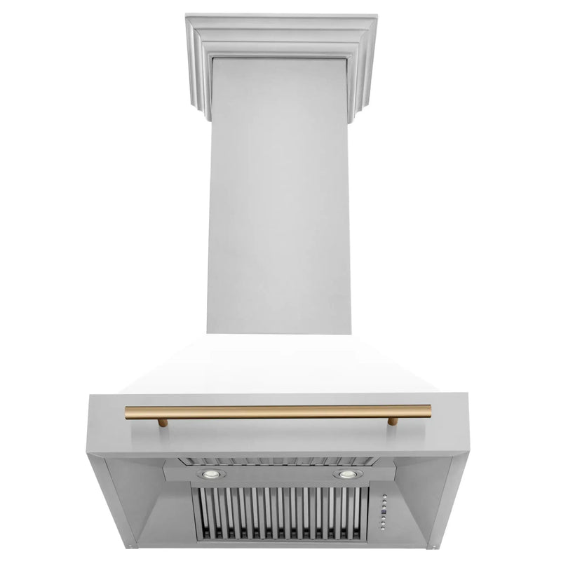 ZLINE 30" Autograph Stainless Wall Range Hood, White, 8654STZ-WM30-CB by Farmhouse Kitchen and Bath