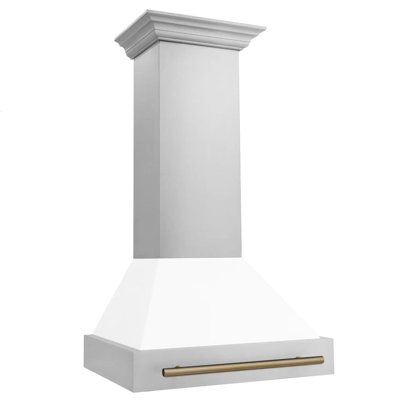 ZLINE 30" Autograph Stainless Wall Range Hood, White, 8654STZ-WM30-CB by Farmhouse Kitchen and Bath