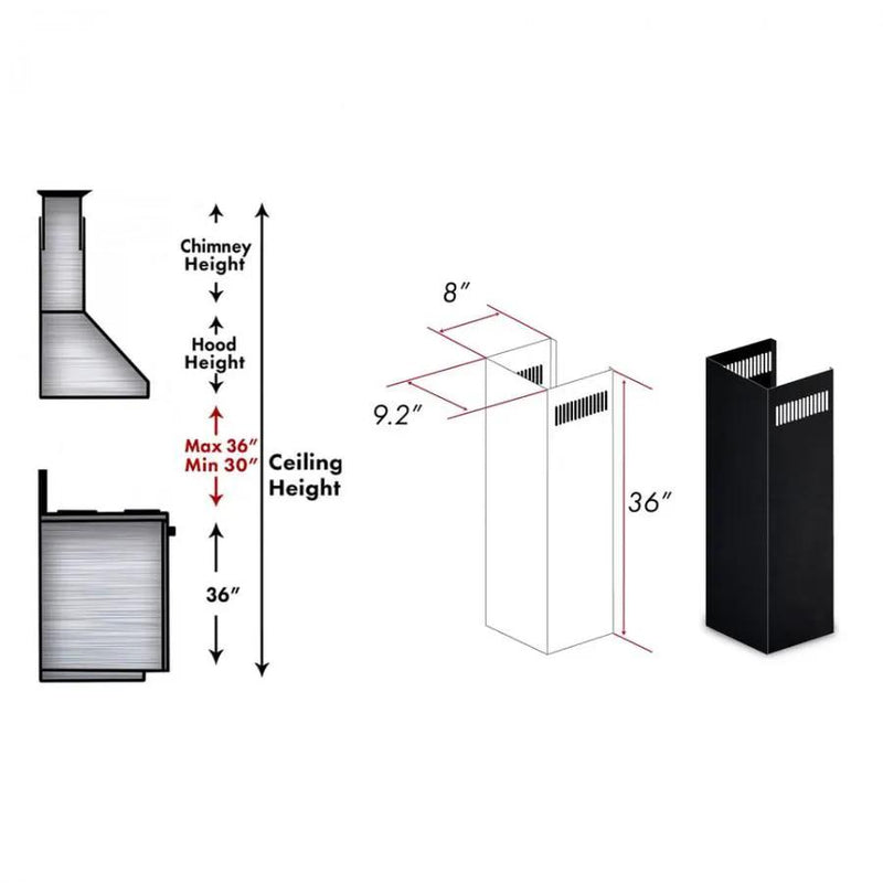 ZLINE 1-36" Chimney Extension, 9'-10' Ceiling, 1PCEXT-BSKBN by Farmhouse Kitchen and Bath