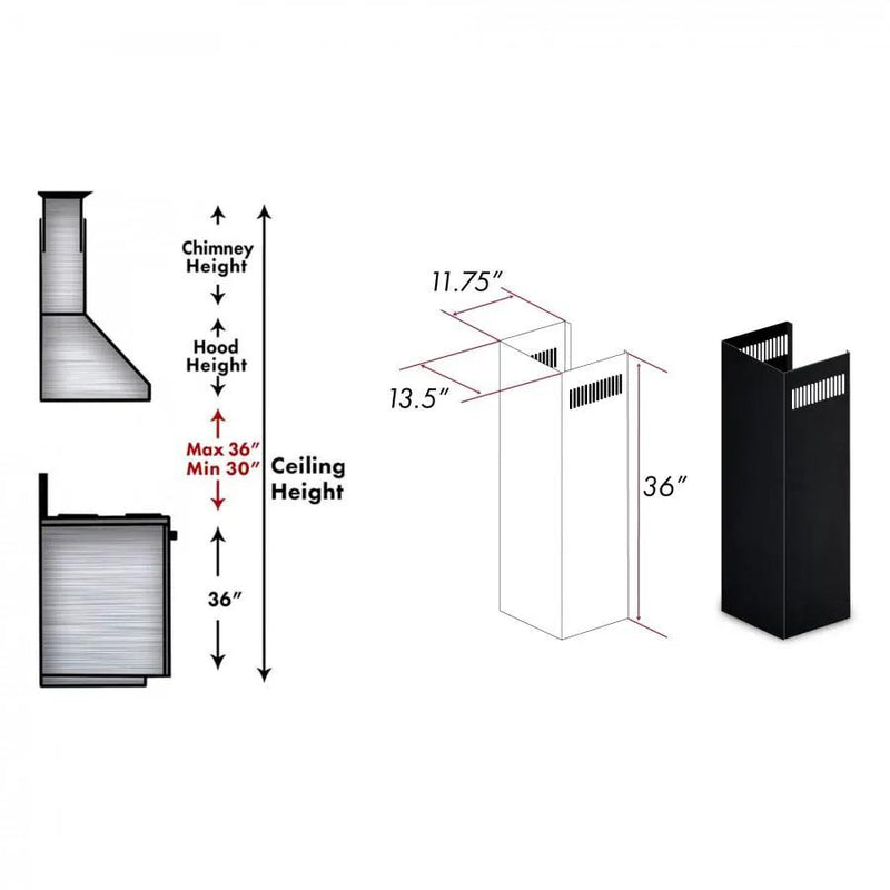 ZLINE 1-36 in. Chimney Extension for 9 ft. to 10 ft. Ceilings ,1PCEXT-BS655N by Farmhouse Kitchen and Bath