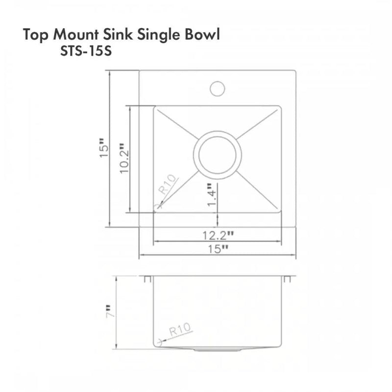 ZLINE 15" Topmount Single Bowl Bar Sink DuraSnow Stainless Steel, STS-15S by Farmhouse Kitchen and Bath