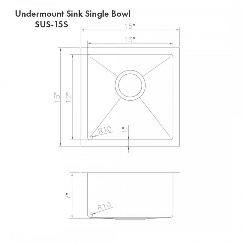 ZLINE 15" Undermount Single Bowl Bar Sink DuraSnow Stainless Steel, SUS-15S by Farmhouse Kitchen and Bath