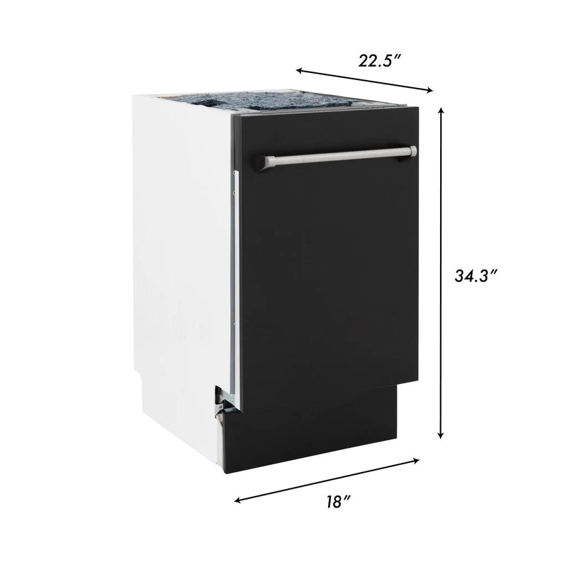 ZLINE 18" Dishwasher in Black matt panel, Stainless Tub, DWV-BLM-18 by Farmhouse Kitchen and Bath