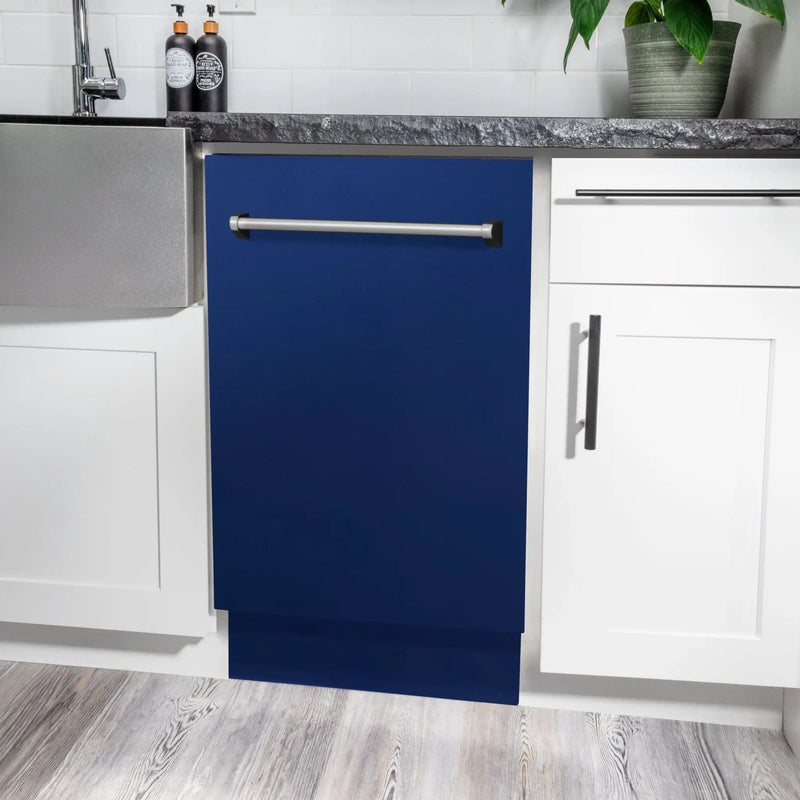 ZLINE 18" Dishwasher in Blue gloss panel, Stainless Tub, DWV-BG-18 by Farmhouse Kitchen and Bath
