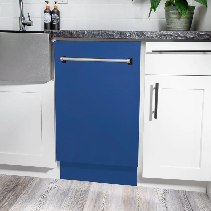 ZLINE 18" Dishwasher in Blue matt panel, Stainless Tub, DWV-BM-18 by Farmhouse Kitchen and Bath