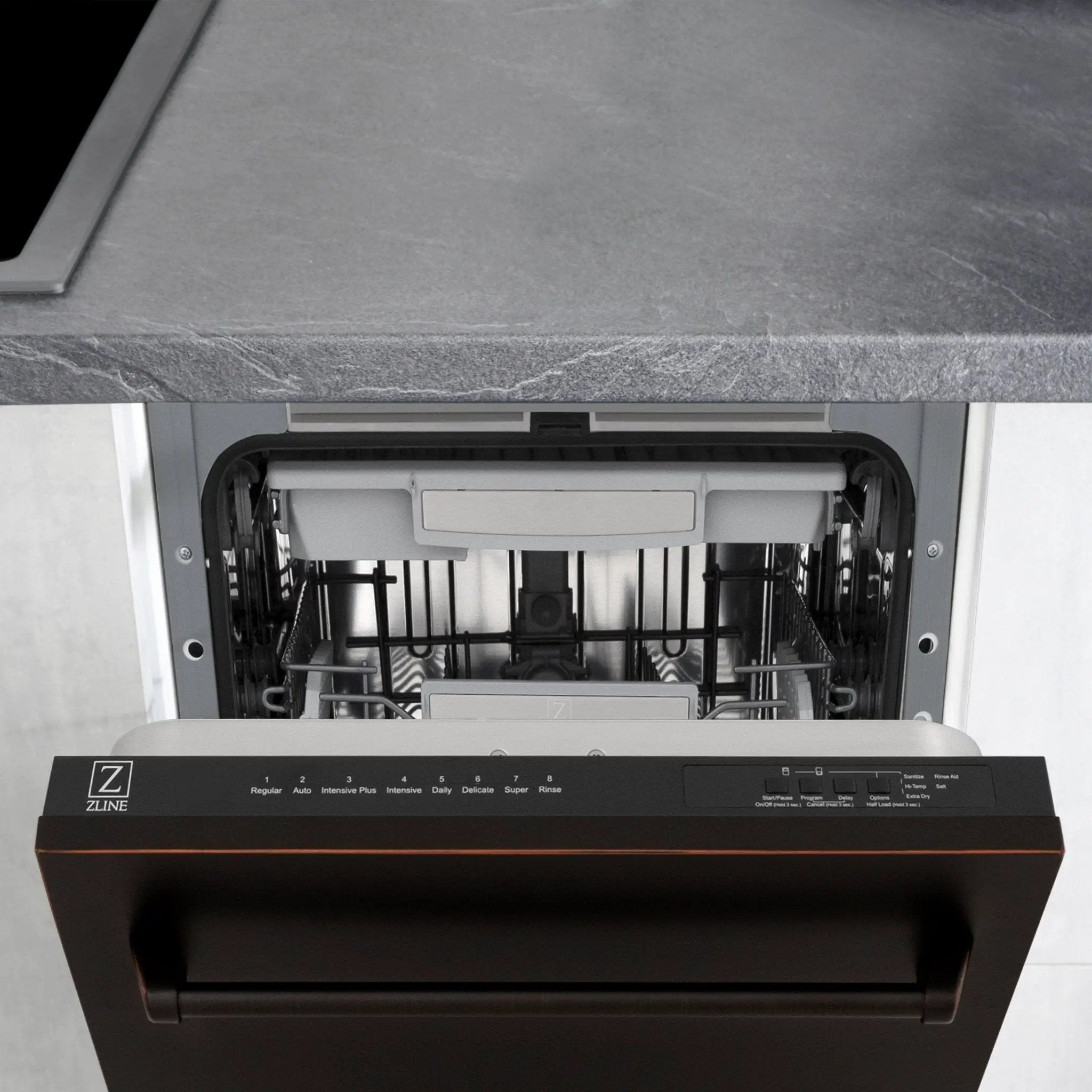 ZLINE 18" Dishwasher, Oil Rubbed Bronze panel, Stainless Tub, DWV-ORB-18 by Farmhouse Kitchen and Bath
