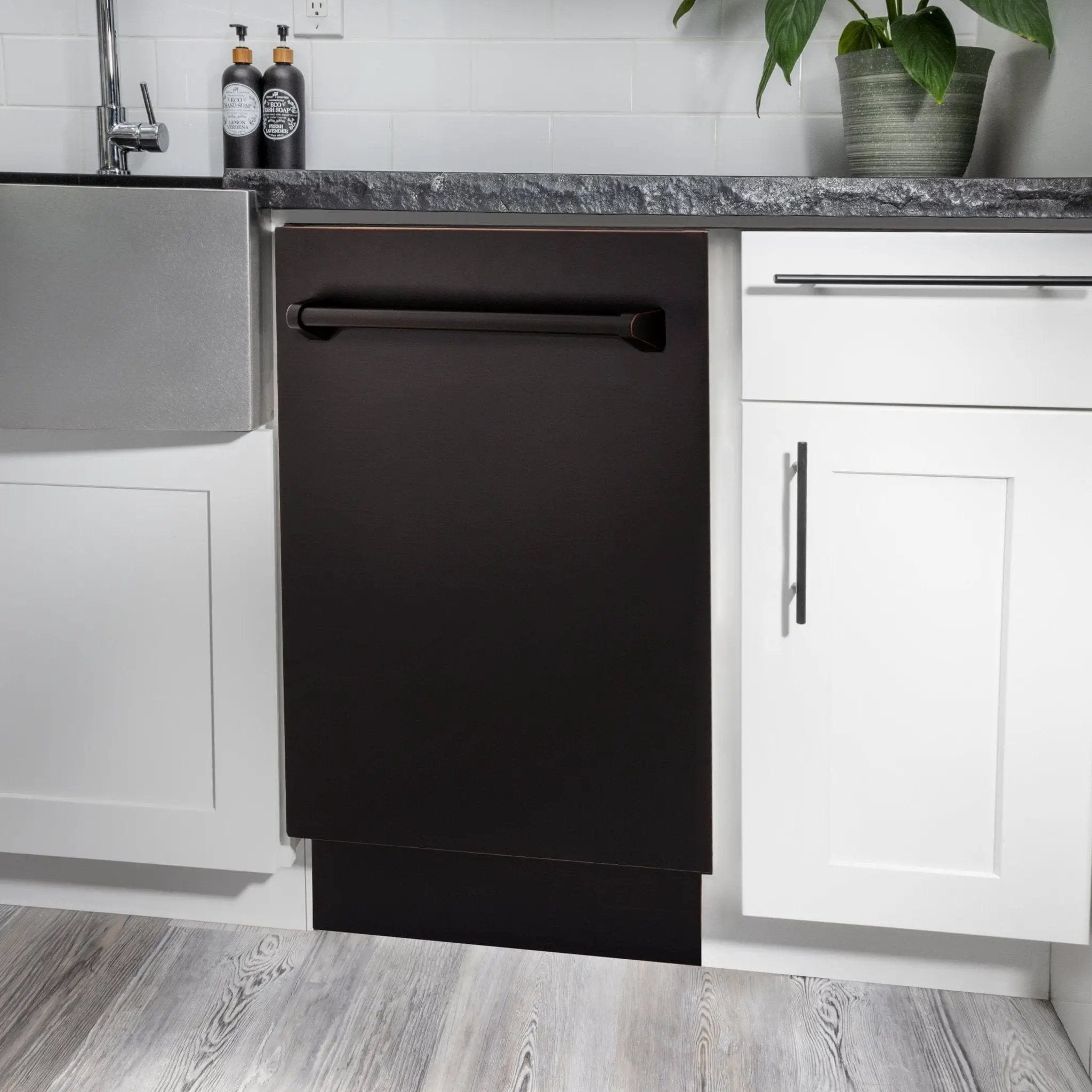 ZLINE 18" Dishwasher, Oil Rubbed Bronze panel, Stainless Tub, DWV-ORB-18 by Farmhouse Kitchen and Bath
