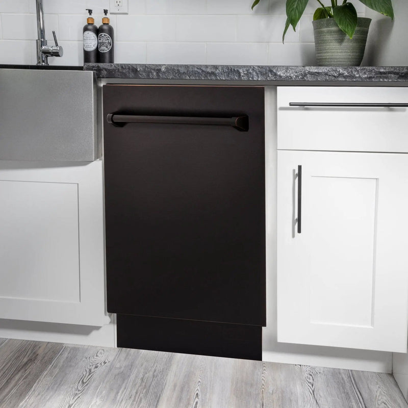 ZLINE 18" Dishwasher, Oil Rubbed Bronze panel, Stainless Tub, DWV-ORB-18 by Farmhouse Kitchen and Bath